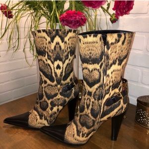 Roberto Cavalli Tronchetto Leopard Mid Calf Boots